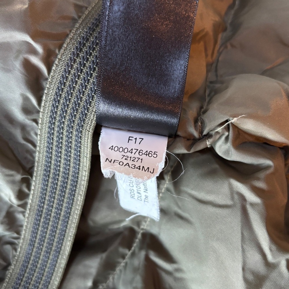 The North Face Womens Heavenly Down Jacket Burnt Olive Green Hooded Warm Small - Picture 14 of 16